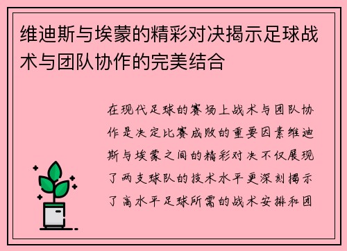 维迪斯与埃蒙的精彩对决揭示足球战术与团队协作的完美结合